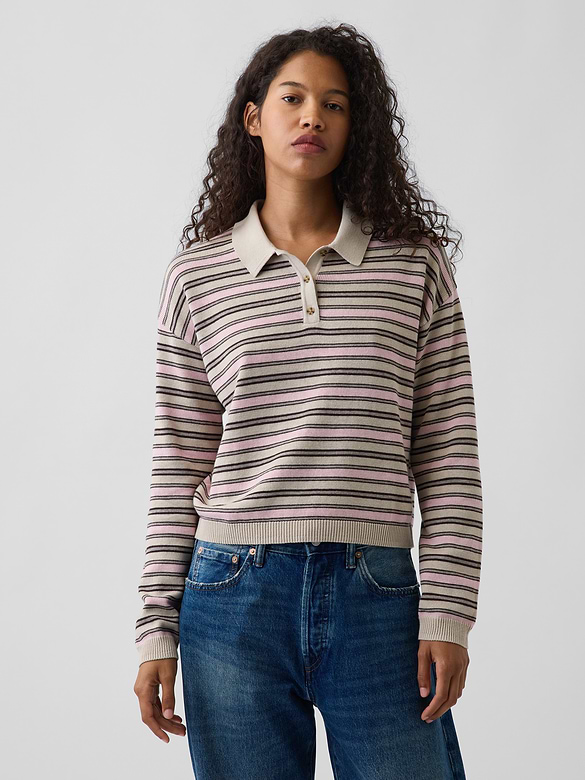100% Cotton Relaxed Polo Sweater