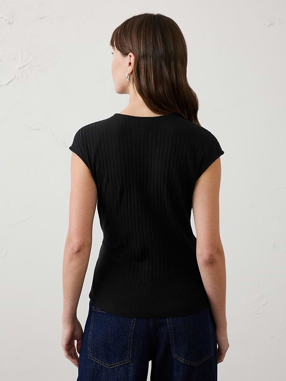 Pointelle Ribbed Wrap-Front Top