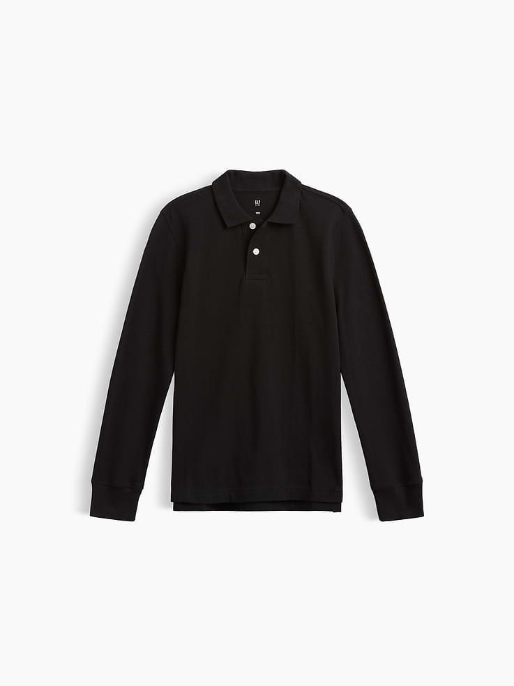Image 1 of 3, Soft pique knit., Long sleeves with banded cuffs., Spread collar, henley button front., Product #1178640