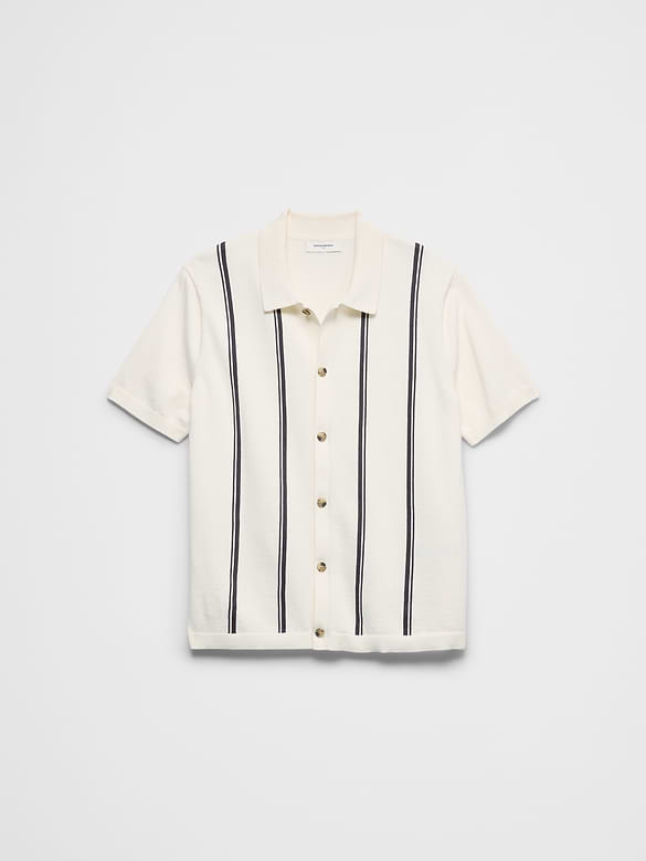 Striped Button-Down Sweater Polo