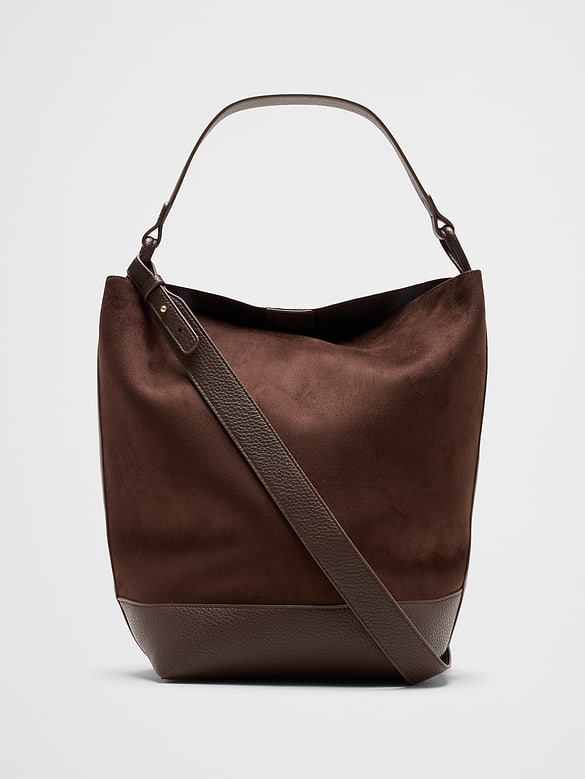 Vegan Leather Suede Bucket Tote