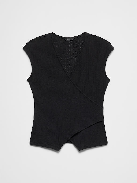 Pointelle Ribbed Wrap-Front Top