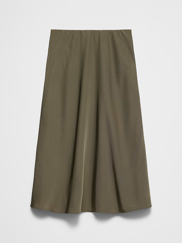 Sheen Twill Pull-On Midi Skirt