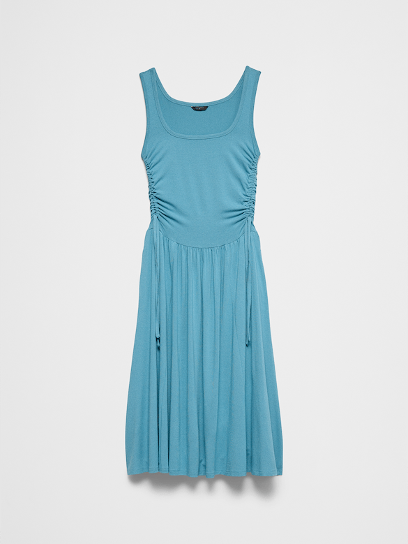 Knit Shirred-Waist Midi Dress
