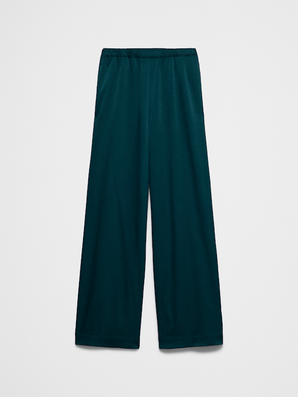 Wide-Leg High-Rise Crinkle Satin Pull-On Pant
