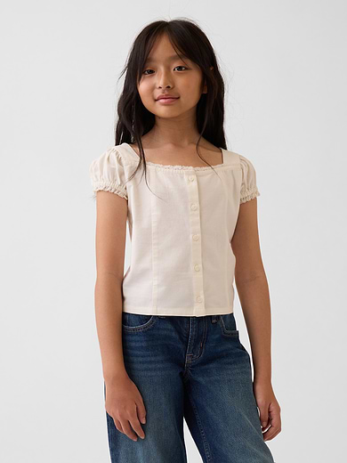 Image number 1 showing, Lace-Trim Button-Front Top