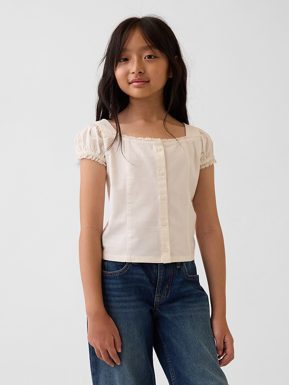 Lace-Trim Button-Front Top