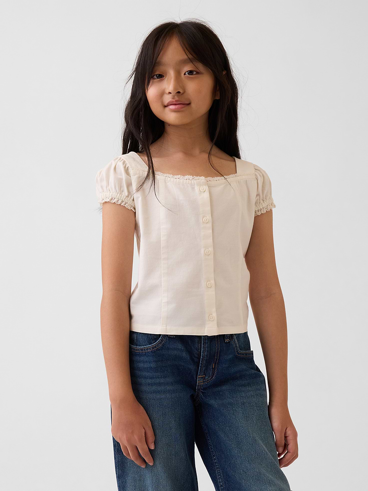 Image number 1 showing, Lace-Trim Button-Front Top