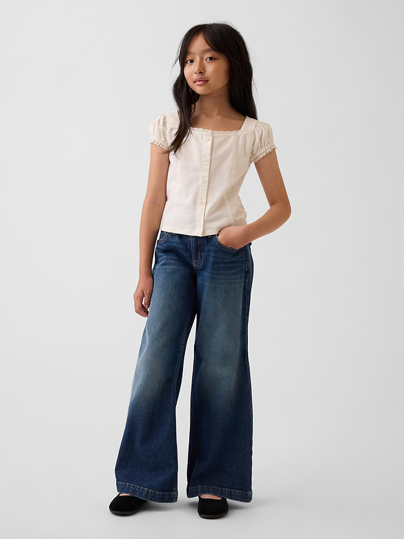 Lace-Trim Button-Front Top