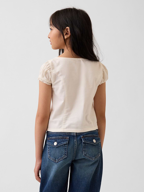 Lace-Trim Button-Front Top