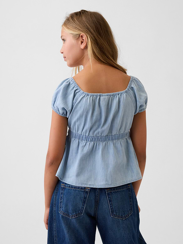 Kids Denim Puff-Sleeve Top