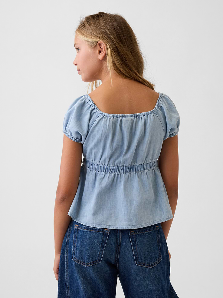 L'image numéro 3 présente Haut à manches bouffantes en denim pour Enfant