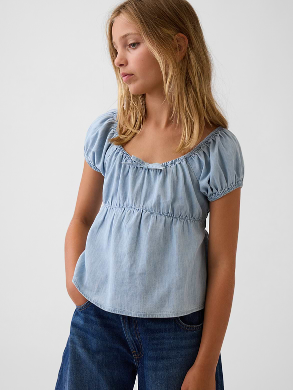 Kids Denim Puff-Sleeve Top