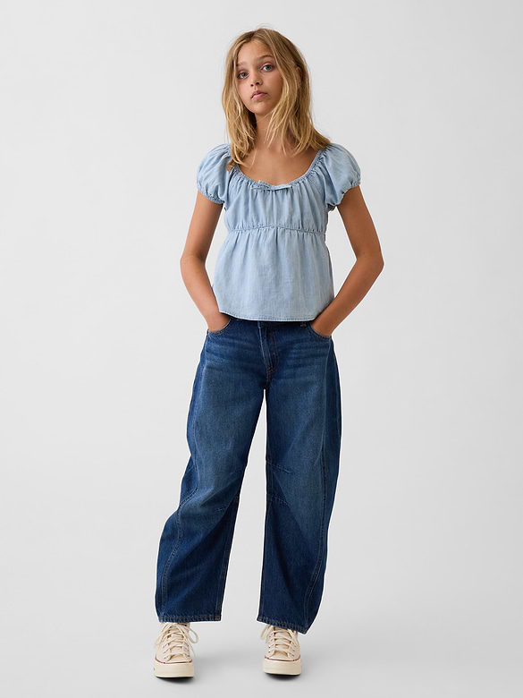 Kids Denim Puff-Sleeve Top