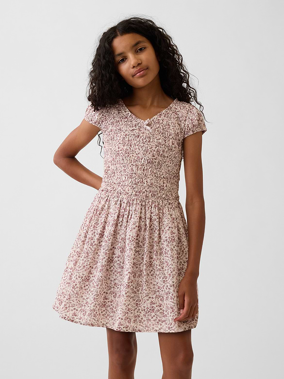 Kids Smocked Print Dress