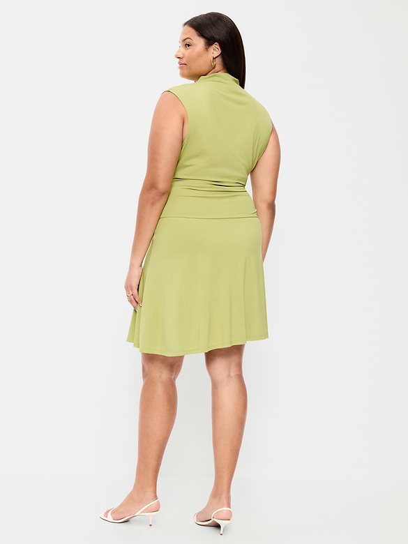 Gathered Mock-Neck Drop-Waist Mini Dress