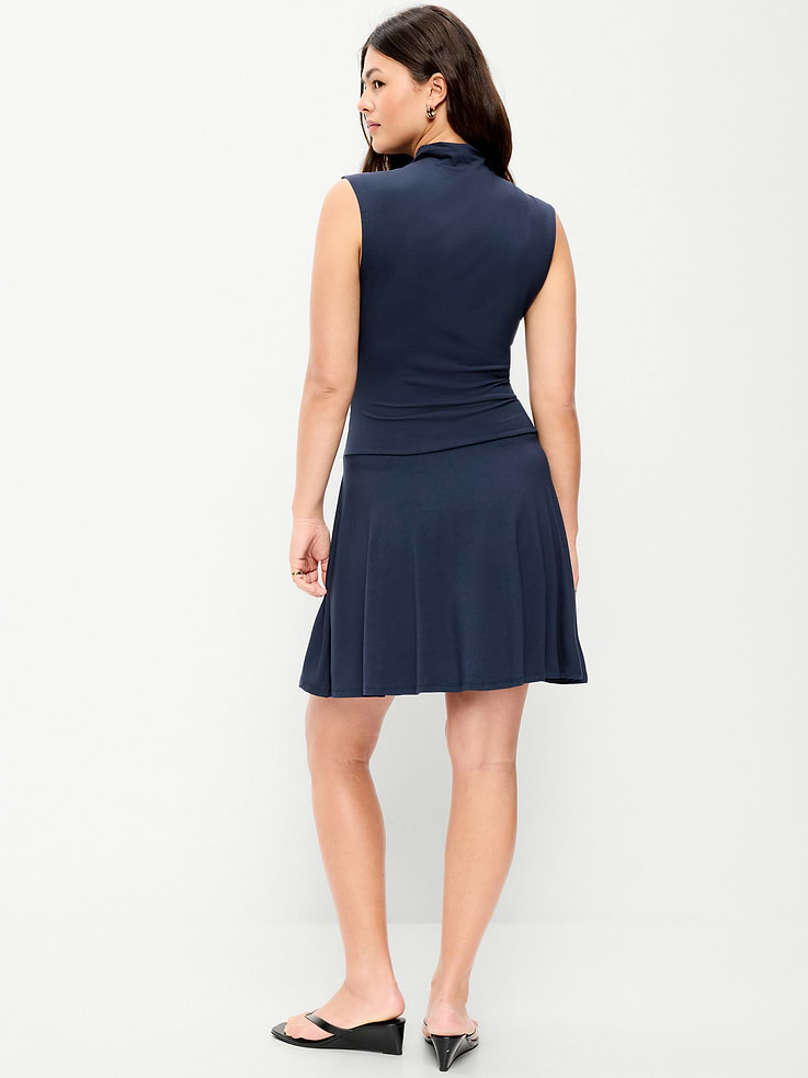 Image number 7 showing, Gathered Mock-Neck Drop-Waist Mini Dress