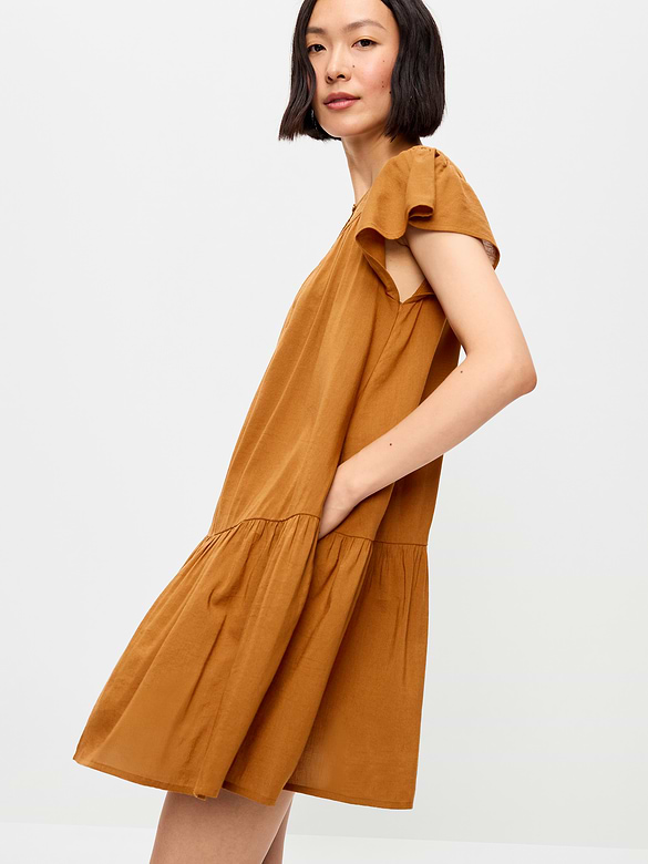 Flutter-Sleeve Mini Swing Dress