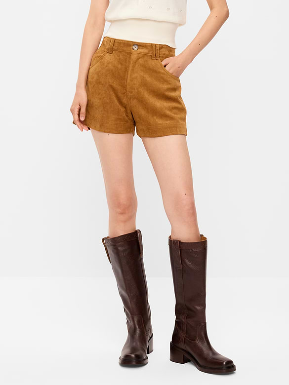 Shorts à taille haute en suédine