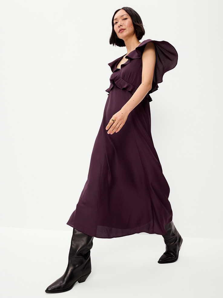 Image number 3 showing, Flutter-Sleeve Crepe Maxi Dress