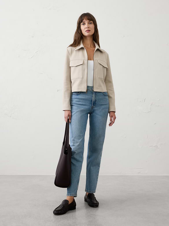 Knit Twill Cropped Jacket
