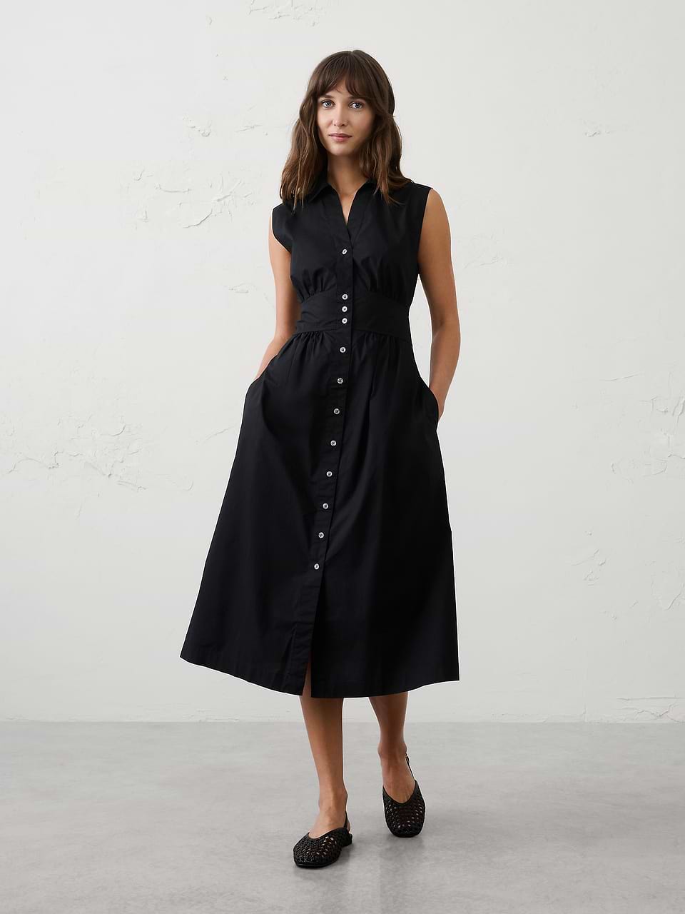 cotton button down midi dress Poplin Collared Button-Down Size:5 Years Sheer Tulle A-Line Sweetheart EOSS Ladies dresses 134cm/52.76 Sleeve