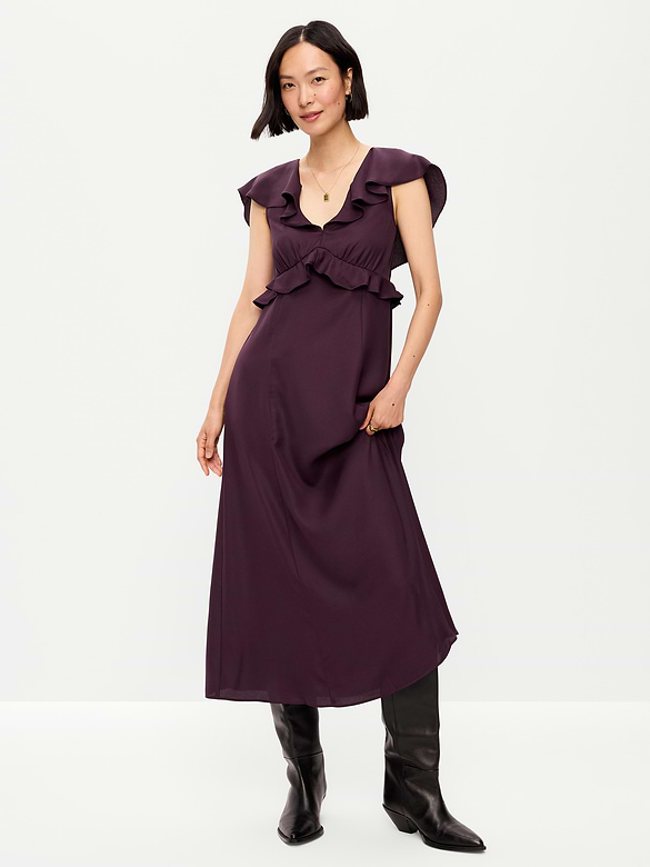 Flutter-Sleeve Crepe Maxi Dress