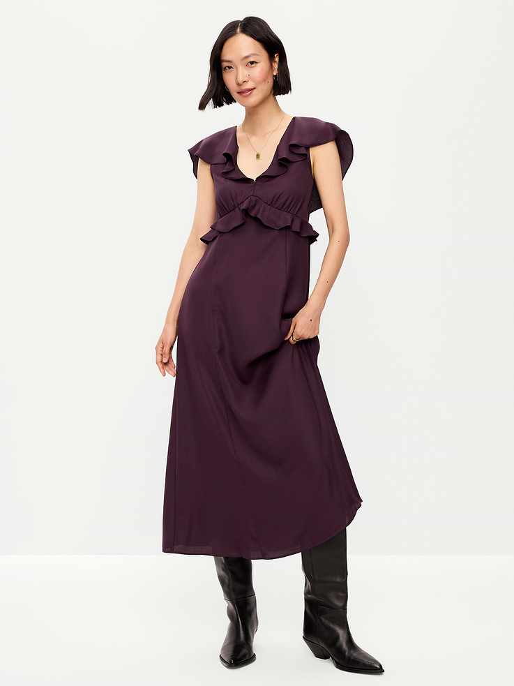 Image number 1 showing, Flutter-Sleeve Crepe Maxi Dress