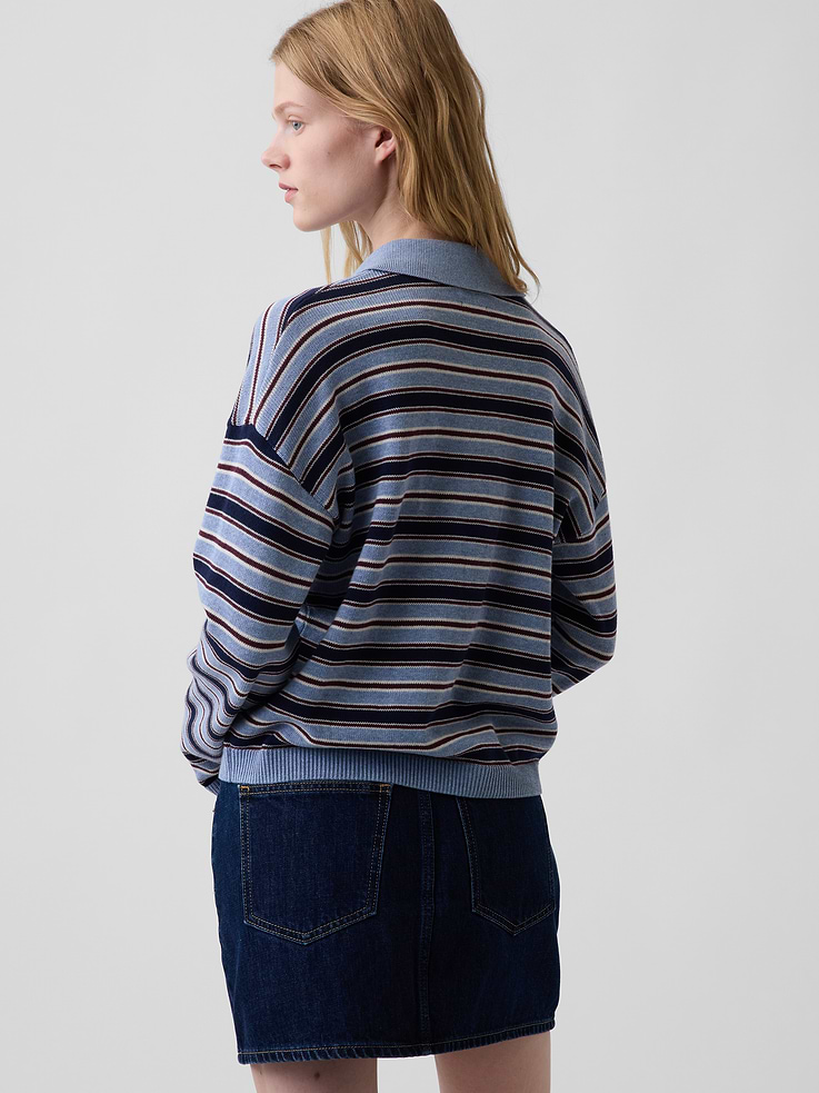 Image number 3 showing, 100% Cotton Relaxed Polo Sweater