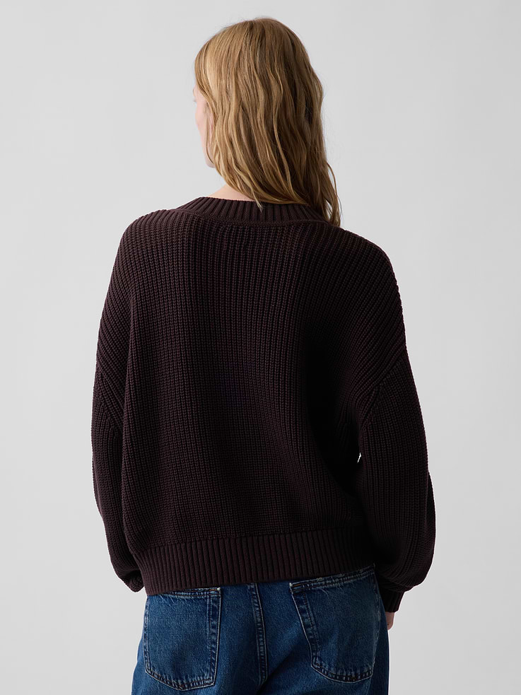 Image number 3 showing, 100% Cotton Oversized Shaker V-Neck Sweater