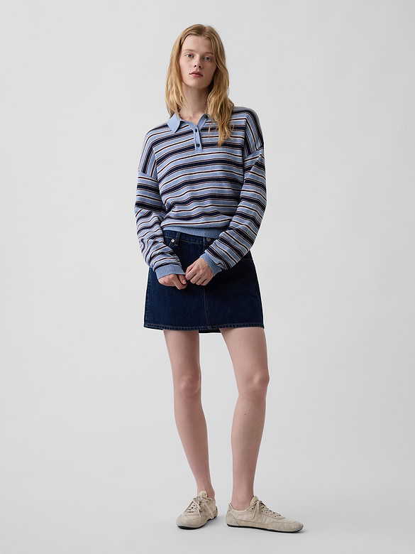 100% Cotton Relaxed Polo Sweater
