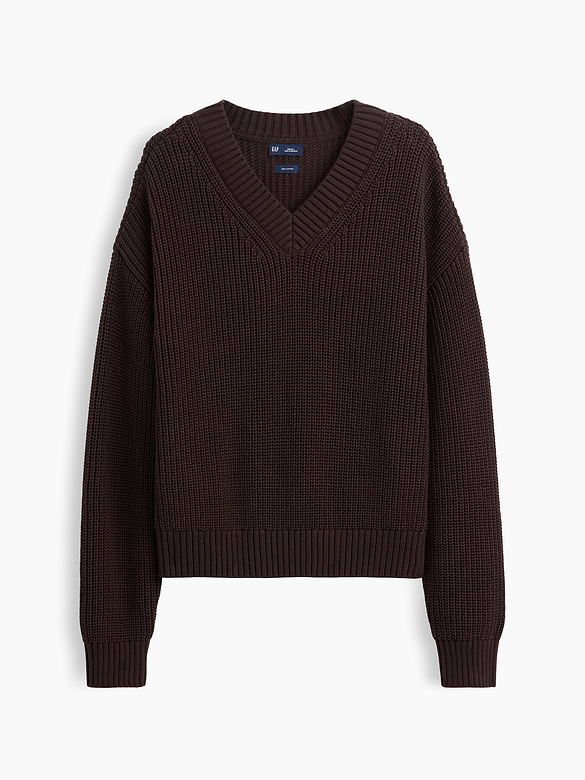 100% Cotton Oversized Shaker V-Neck Sweater