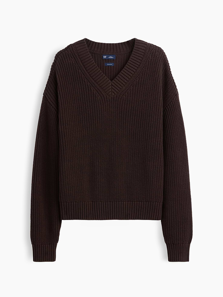 Image number 5 showing, 100% Cotton Oversized Shaker V-Neck Sweater