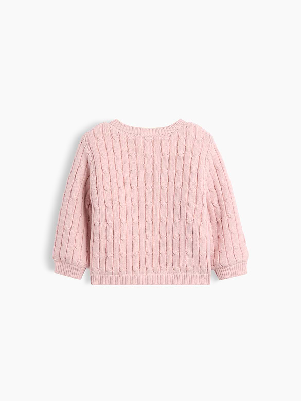 Baby Sherpa-Lined Cable-Knit Cardigan Sweater