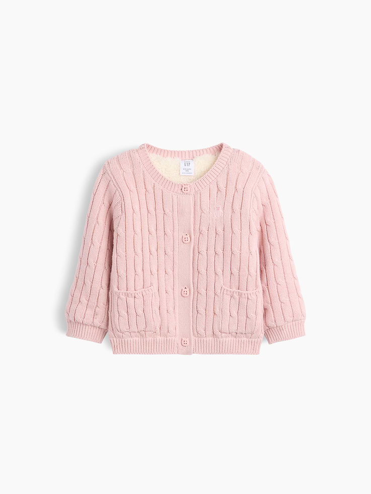 Image number 1 showing, Baby Sherpa-Lined Cable-Knit Cardigan Sweater