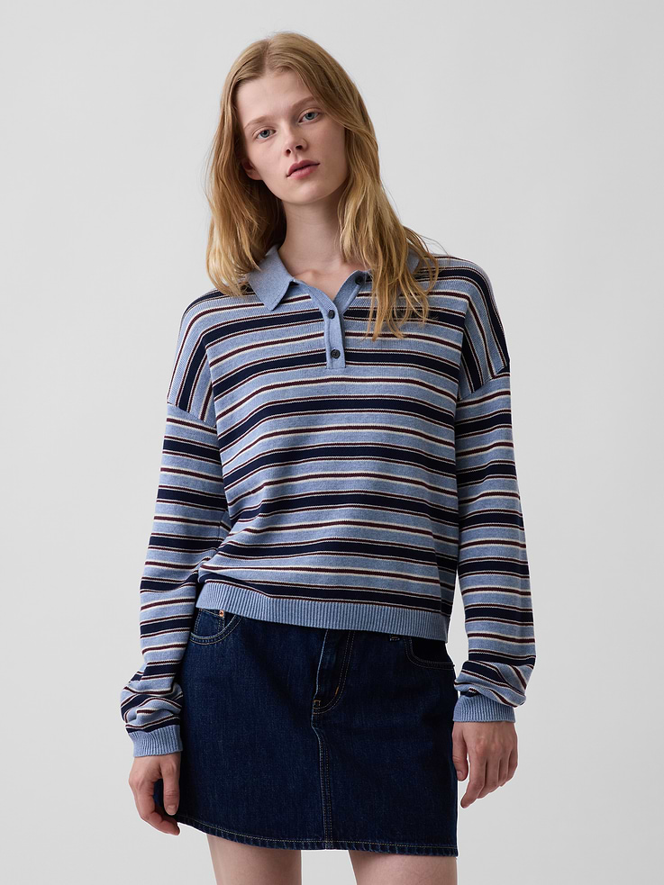 Image number 1 showing, 100% Cotton Relaxed Polo Sweater