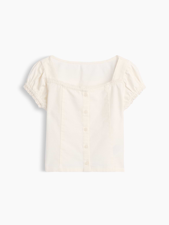 Lace-Trim Button-Front Top