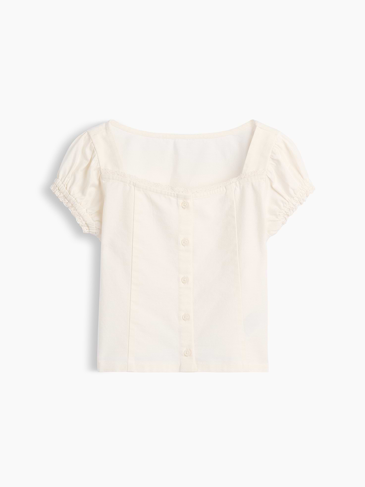 Image number 2 showing, Lace-Trim Button-Front Top