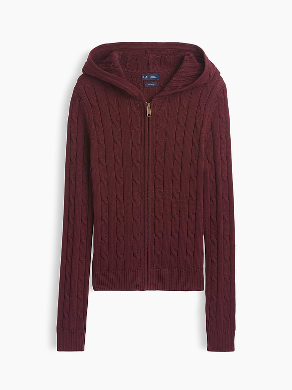 100% Cotton Cable-Knit Zip Cardigan