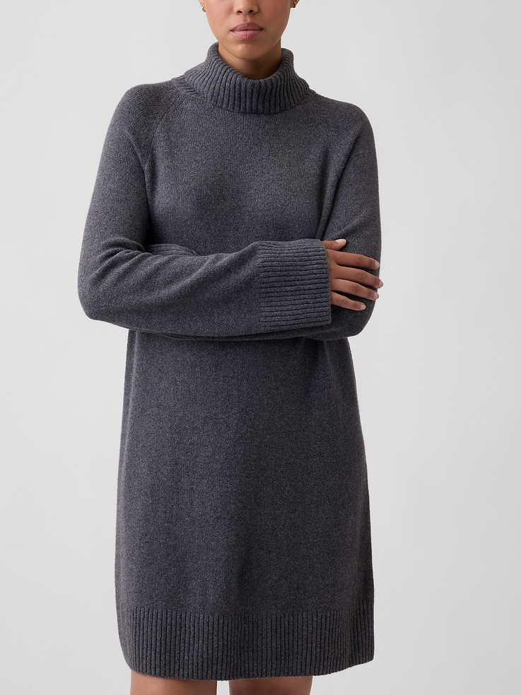 Image 3 of 4, CashSoft Relaxed Turtleneck Mini Dress