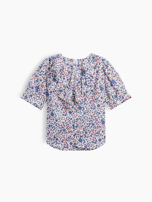 Relaxed V-Neck Ruffle Top
