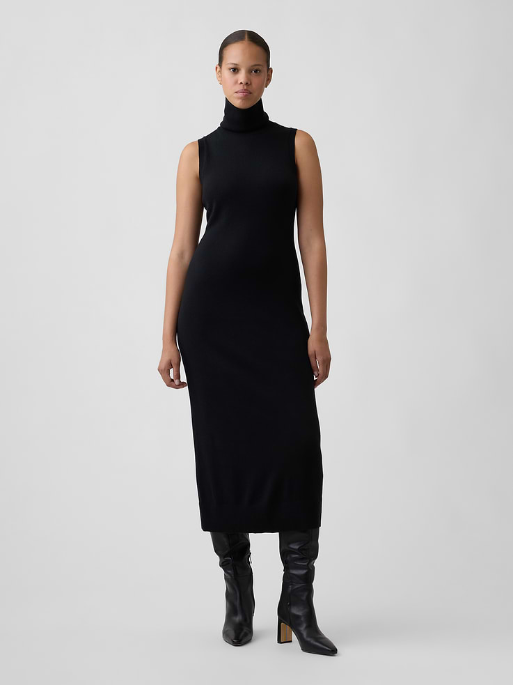Image number 1 showing, CashSoft Sleeveless Turtleneck Midi Dress