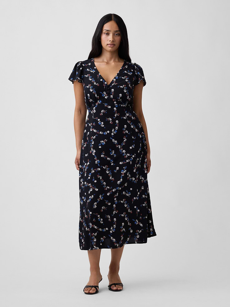 Image number 4 showing, Flutter Sleeve V-Neck Midi Dress