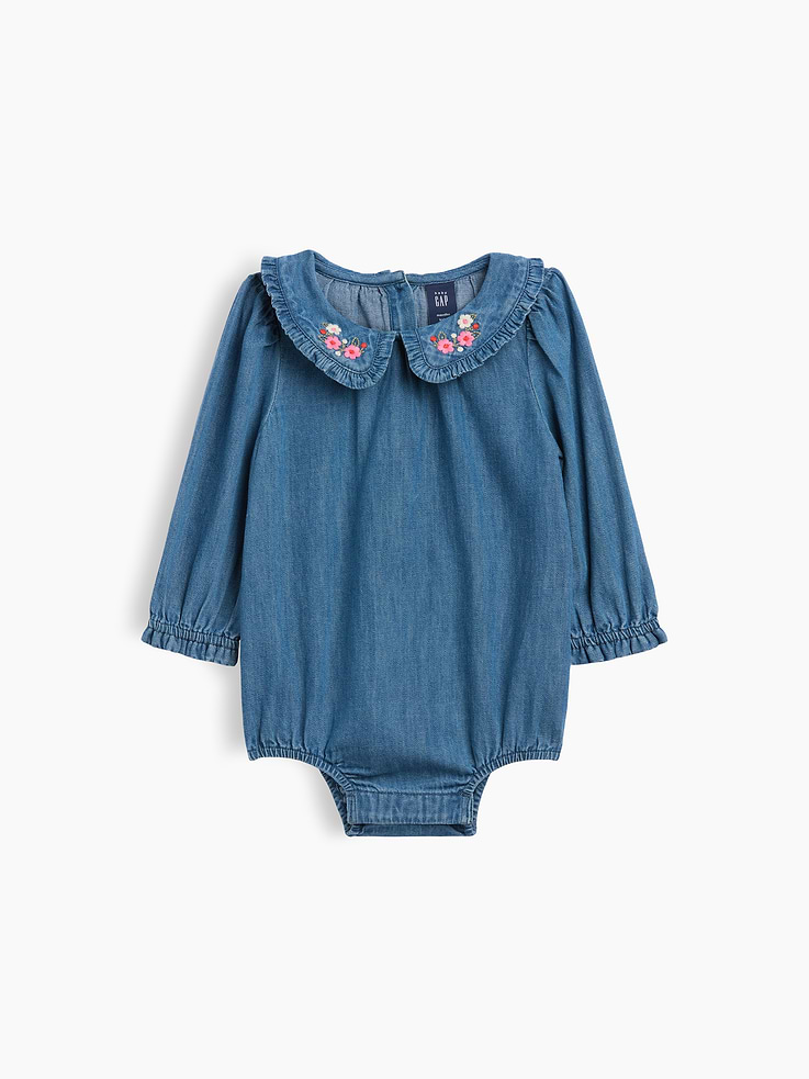 Image number 1 showing, Baby Collared Denim Bodysuit