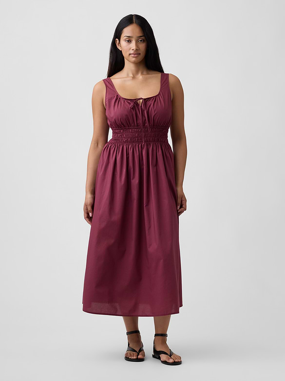 Smocked Tie-Front Midi Dress