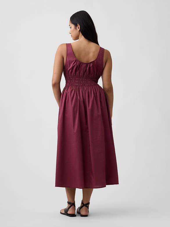 Smocked Tie-Front Midi Dress