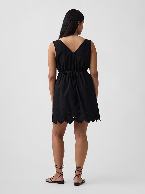 Eyelet V-Neck Mini Dress