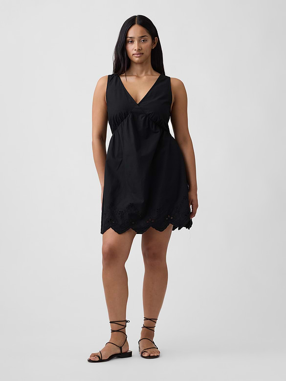 Eyelet V-Neck Mini Dress