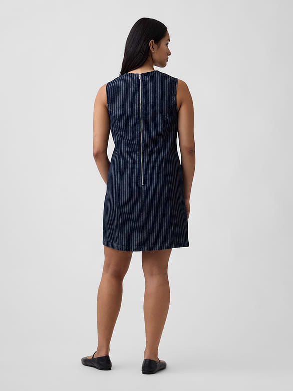 Sleeveless Stripe Denim Mini Dress