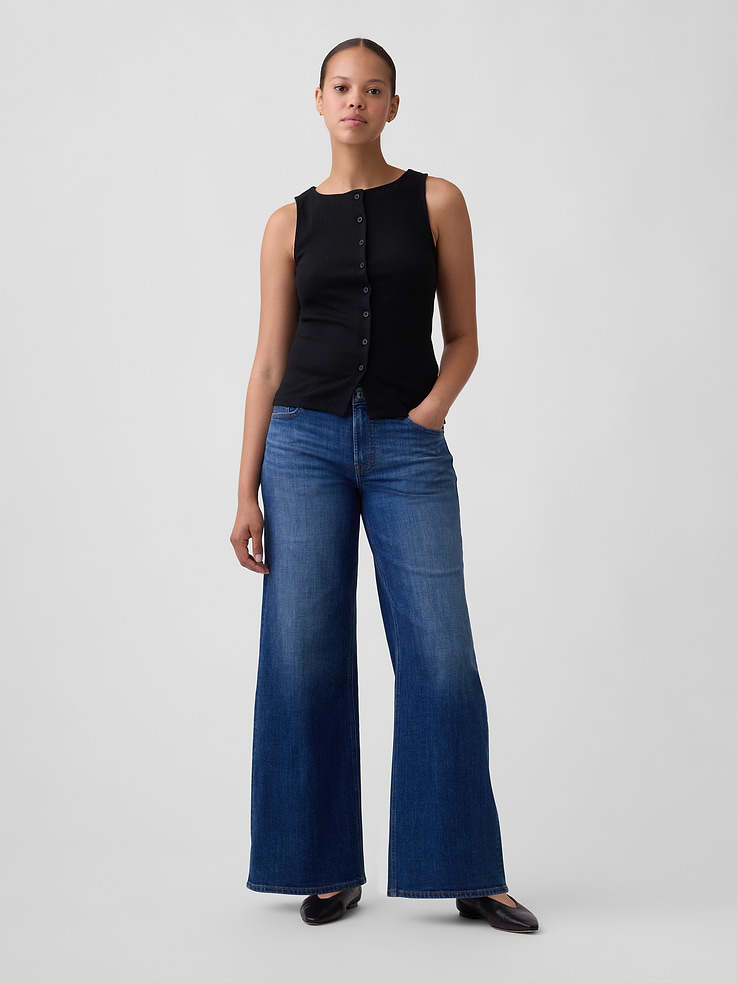 Image number 1 showing, Curvy Mid Rise Wide-Leg Jeans